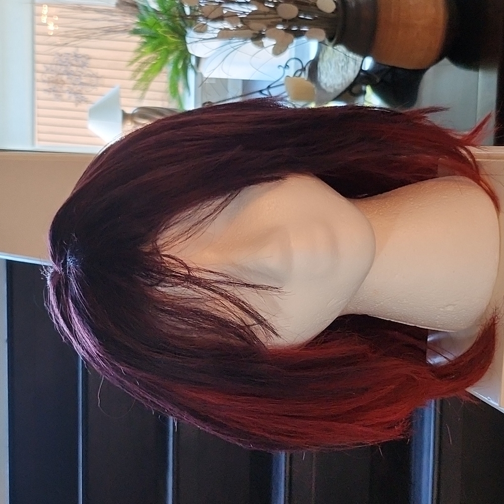 Junee Fashion Wig red dark red bangs shoulder length